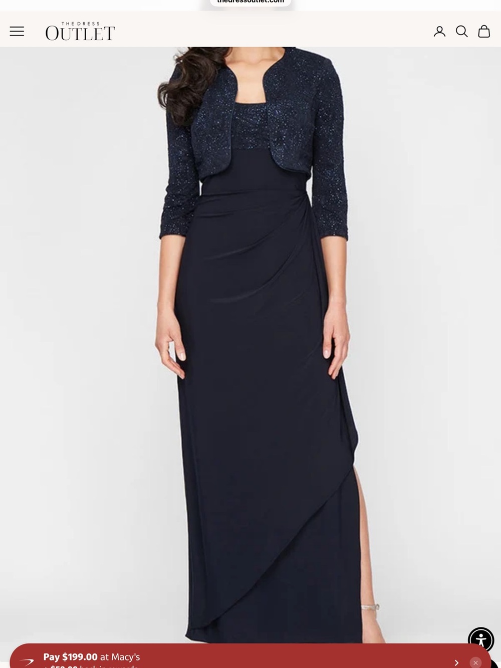 NWT- Alex Evenings Navy Empire Waist Evening Dress with Sparkle Bolero Jacket 16